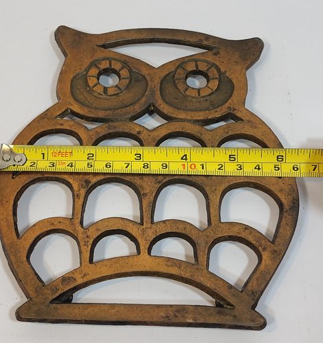 VTG 80s Copper Cast Iron Owl Hot Plate Trivet Wall Decor Retro Cottage Boho - Picture 7 of 8