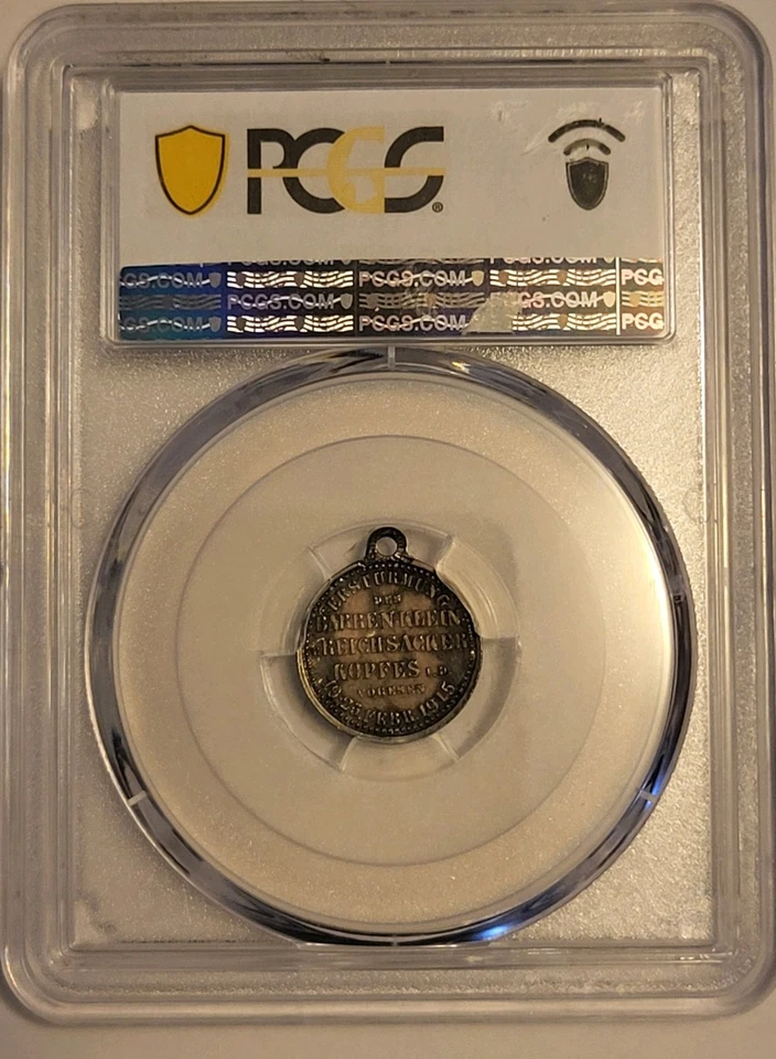 1915 Alemania-Imperio Medalla Zetzmann-1069 Ag, PCGS ESCUDO DE ORO MS63, Población 1 Foto 3 de 4