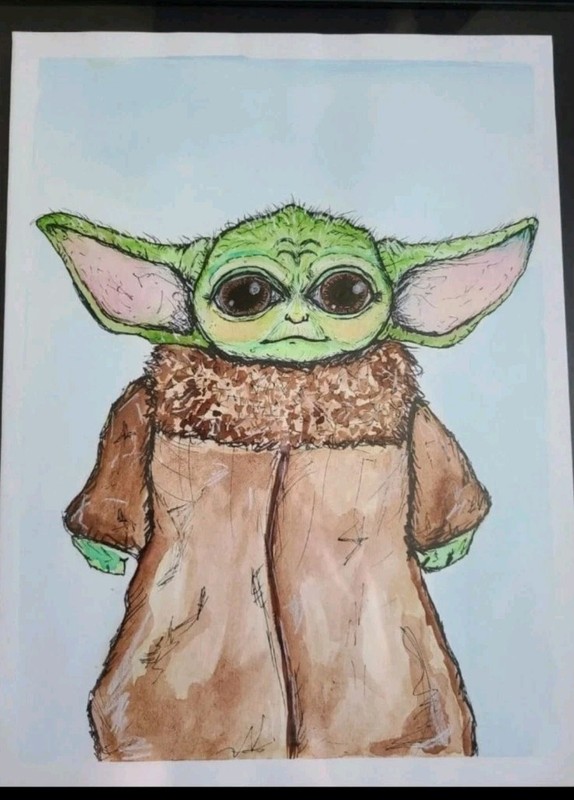 Mandalorian Grogu baby yoda Original Watercolor Painting 9x12 Disney Star Wars