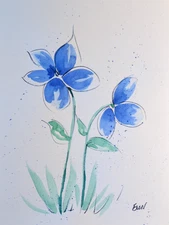 [EUN] Original Abstract Flower Watercolor Painting by EUN – Hand-Signed Artwork