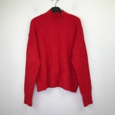 Sanctuary Women's Large Sweater Red Plush Mock Neck Solid Knit Pullover NWT AP29
