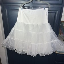 Petticoat White Knee Length Crinoline Tiered Layer Organza Size L Soft Lining