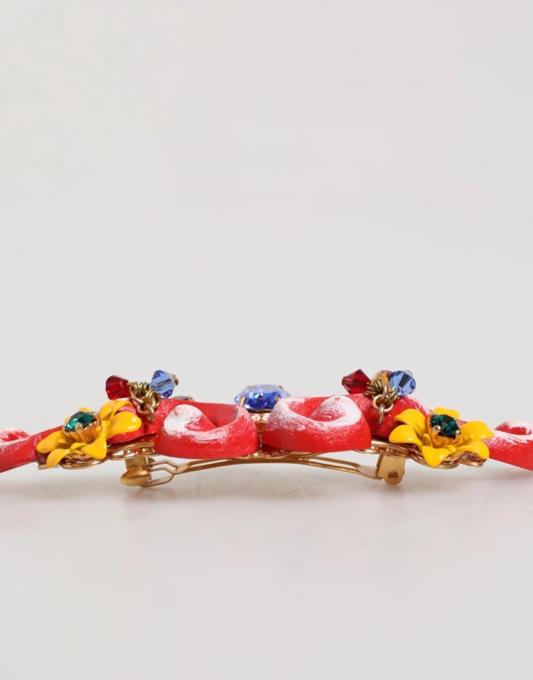 DOLCE & GABBANA Hair Clip Multicolor Spring CARRETTO Gold Brass Crystal 430usd - Image 3 of 4
