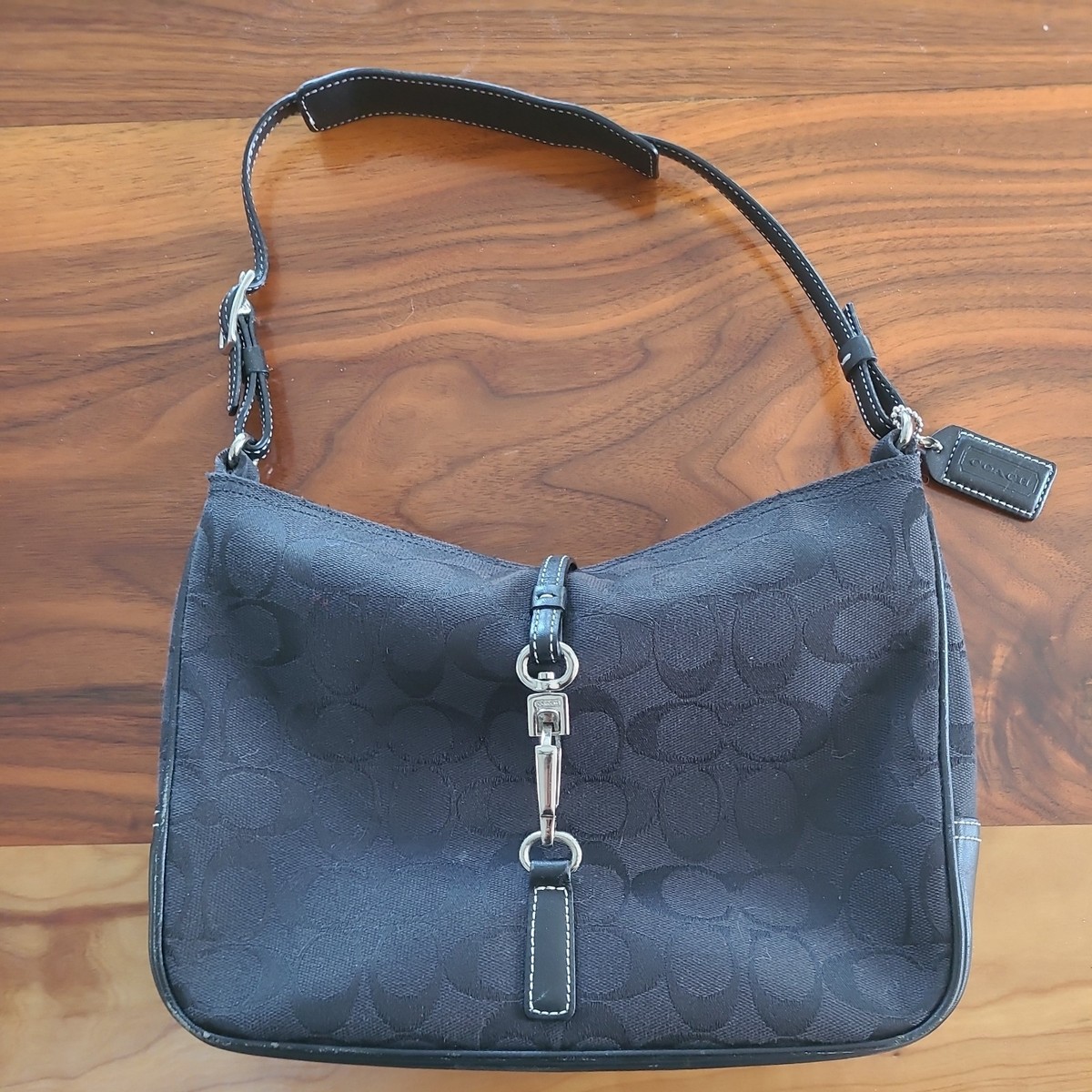 COACH 6091 シグネチャーハンプトン ショルダーバッグ ブラック VTG Y2K Coach 6091 Hampton Black Signature Canvas Leather