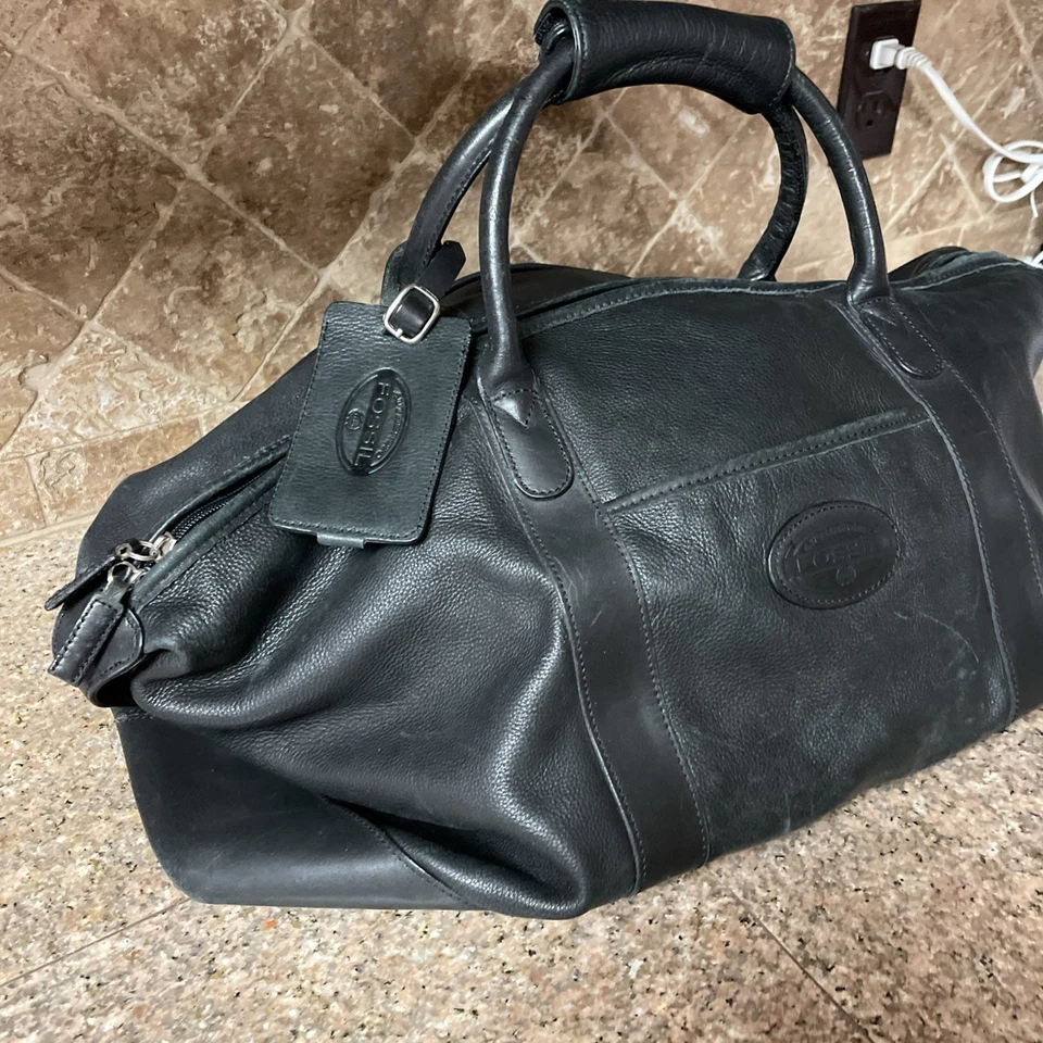 Bolso de Lona Fossil Defender Cuero Marrón Dorado Coñac Bolso de Fin de Semana Dinero Antiguo De Colección Foto 2 de 4