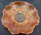 OUTSTANDING VINTAGE  CARNIVAL RARE FENTON PEACH OPAL HOLLY RUFFLED BOWL “COLOR!”