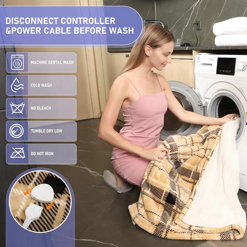 Manta eléctrica térmica tamaño 50""x60"" franela suave y sherpa blanca eléctrica Foto 4 de 4