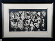 Vintage Framed Noel Rockmore Signed Expressionist Etching "Night Music"