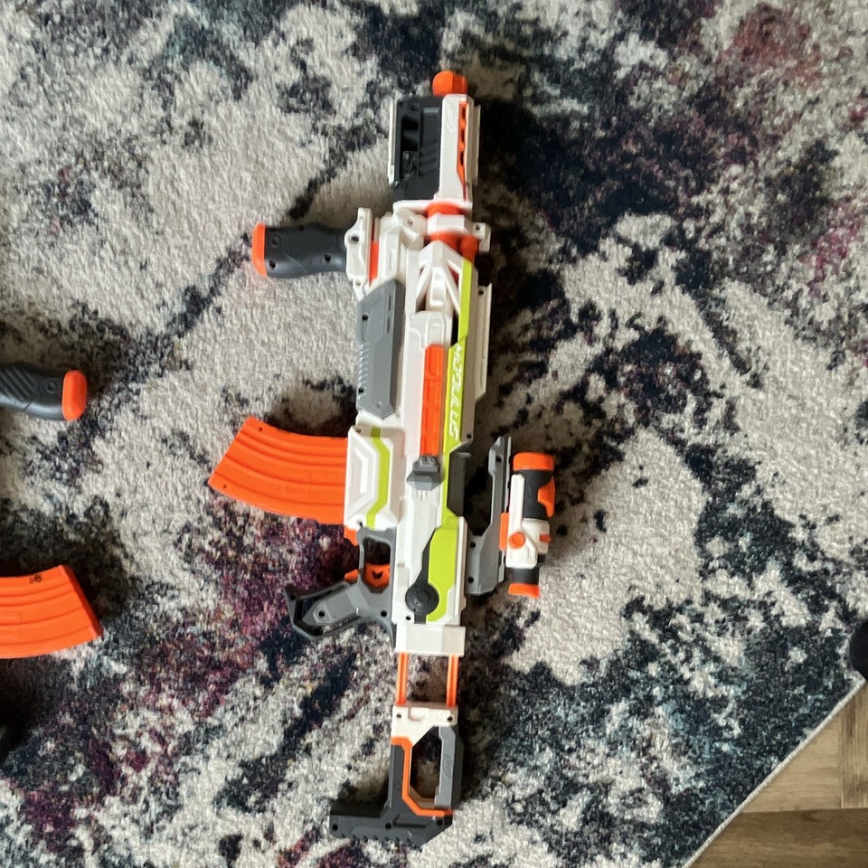 Two Nerf Modulus Guns with Attachments and Magazines Good Condition ...