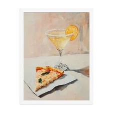 Martini and Pizza Slice Art Print, Quirky Cocktail Bar Cart Wall Decor