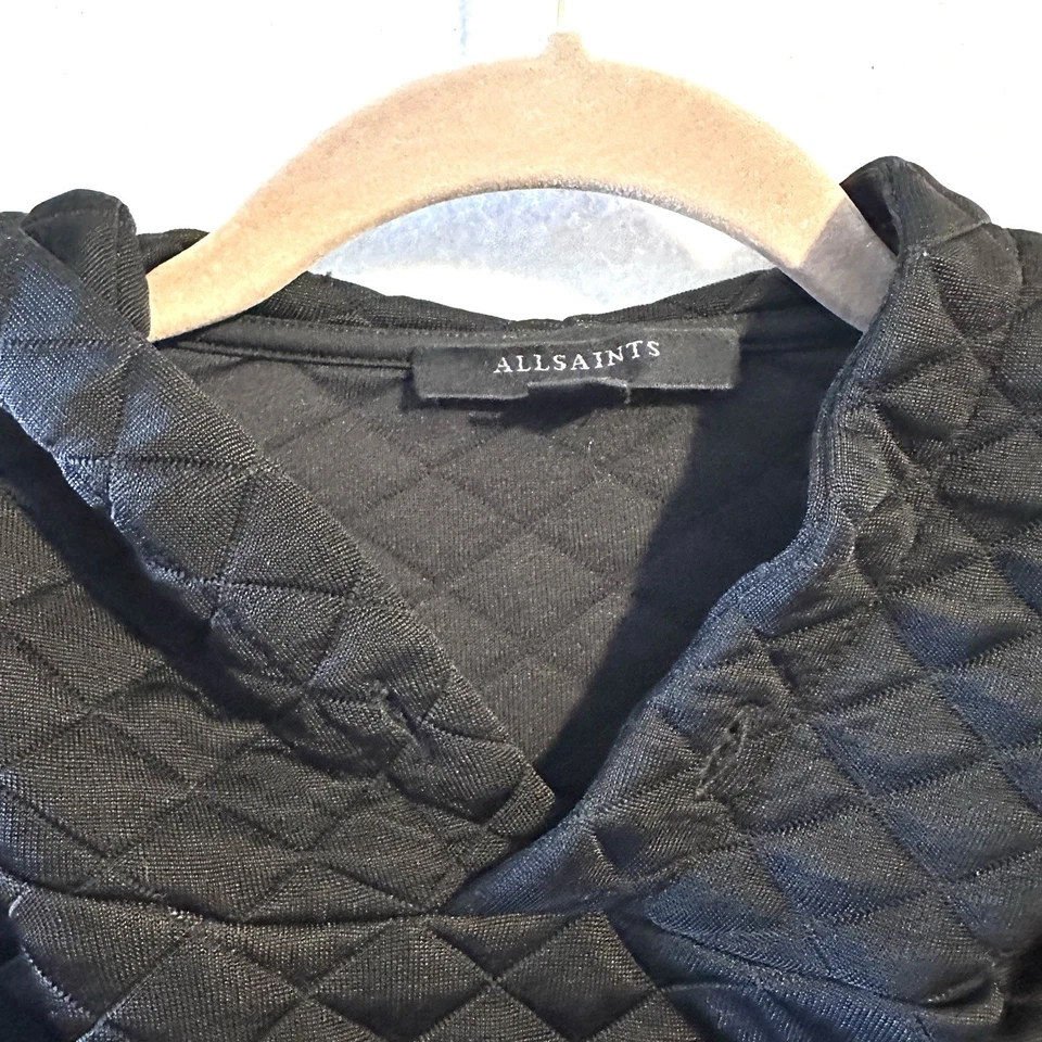 Sudadera con Capucha Acolchada All Saints Vela Talla Grande L Negra Satén Bolsillo Canguro Foto 4 de 4