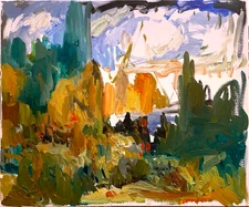 Cubism Landscape With Figures Oil On Canvas 20x24 Original Signed Canvas Art