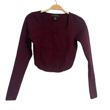 Women's House Of Harlow 1960 Burgundy Long Sleeve Bustier Crop Top Small