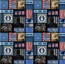 BTHY Military Air Force Fly Fight Win Eagle Patch Cotton Fabric By Half yard