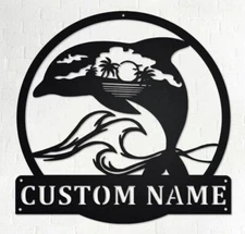 Customized Dolphin Metal Garden Name Sign Home Decor address sign Wall Art Gift
