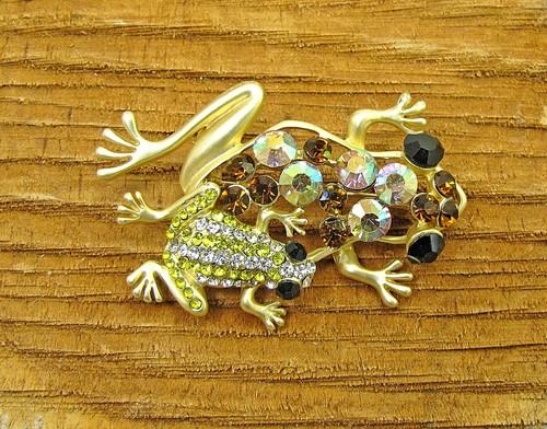 Broche Pin Rana Dorada con Cristales Marrón y Topacio, y 2 Ranas en Pin - Nuevo - Imagen 6 de 8