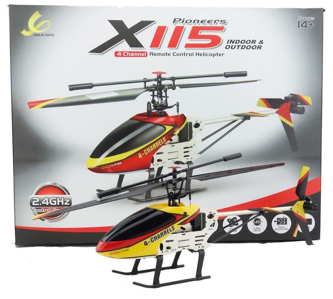 Elicottero X115 radiocomandato 4 canali drone giroscopio led batteria ricambi