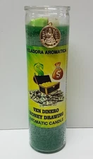 VEN DINERO VELA PREPARADA/MONEY DRAWING CANDLE ORACION Y AMULETO INCLUIDO