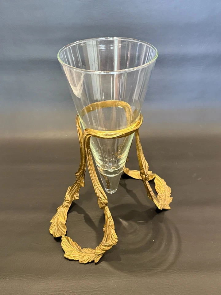 1990 Empergne Floating Glass Vase w/Ornate Gold Leaf Stand by Bombay, 12 1/4" T - Image 2 of 4