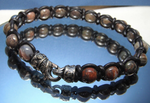 Pearl Tiger Eye Bead Necklace Leather Agate Bracelet Earring Bea Pin 5 Piece Set - Picture 7 of 24