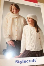 Stylecraft Knitting Pattern 8048 Aran Sweater Cardigan Hat Scarf 20-30