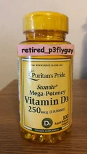 Vitamin D3 10,000IU 10000IU/250mcg 100 Softgels Bones Teeth Immune Support
