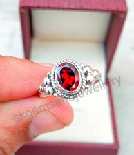 Natural Garnet Ring 925 Sterling Silver Ring January Birthstone Ring