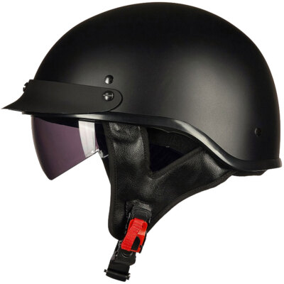 ILM Refurbished Black Motorcycle Vintage Half Helmet Open Face Sun Visor DOT