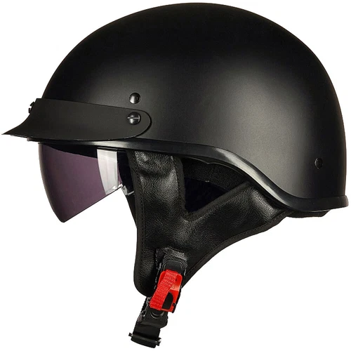 ILM Refurbished Black Motorcycle Vintage Half Helmet Open Face Sun Visor DOT