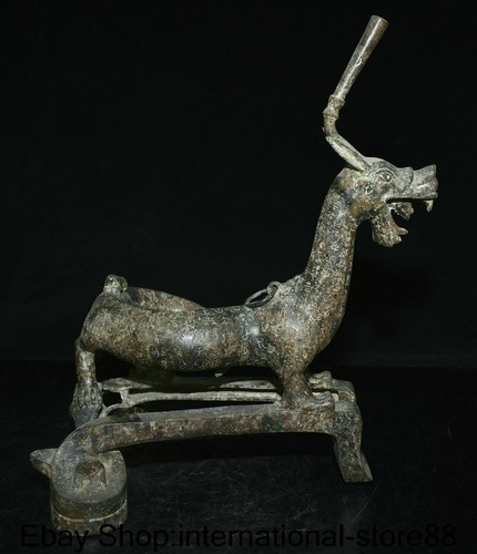 13.6" Old Chinese Bronze Ware Dynasty Palace Dragon Beast Word Sculpture - Picture 9 of 12