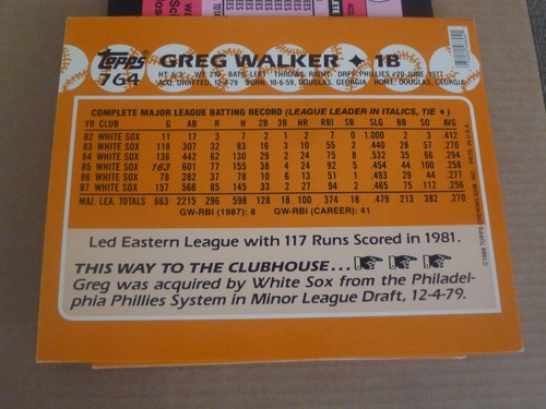 GREG WALKER Topps CHICAGO WHITE SOX Béisbol 1988 Duotang CARPETA Bolsillo de Papel - Imagen 4 de 4