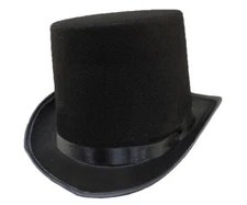 Black Felt Costume Top Hat Formal Wear w/ Ribbon Accents