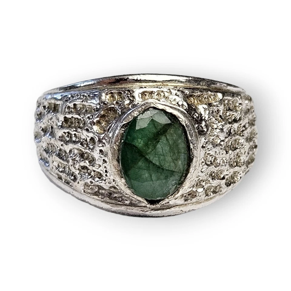 Anillo de Turmalina Verde Esterlina Rutilado Cúpula Unisex Plata 925 Talla 9.5 DEFECTUOSO Foto 4 de 4