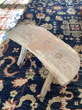 RARE! Antique 19th C Primitive Half Moon Three Legged Painted Milking Stool Farm