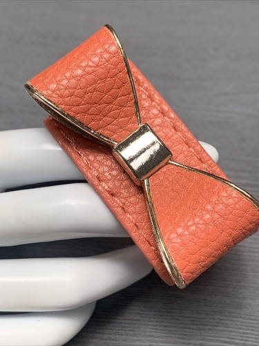 Women Bracelet Wide Coral Bow Leather Cuff Snap Gold Tone Trim