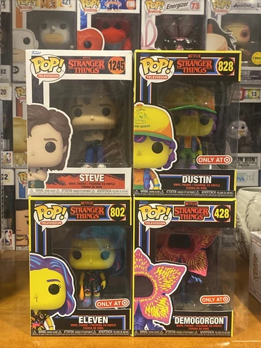 stranger things funko pop lot DUSTIN, STEVE, ELEVEN, DEMOGORGON BLACK LIGHT