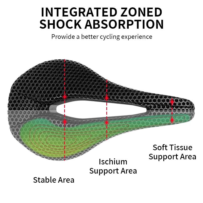 Sillín de ciclismo impreso en 3D 143/155 mm ultraligero MTB grava bicicleta de carretera cojín de asiento Foto 4 de 4