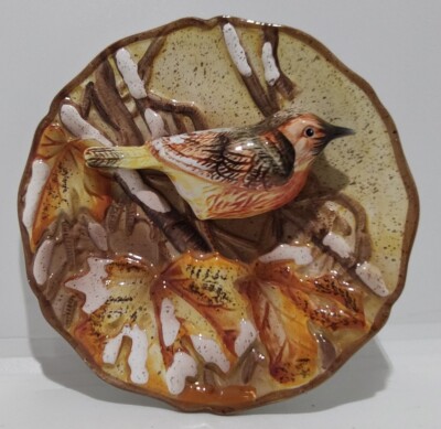 Vintage GANZ 3D Bird Plate- European ROBIN Wall Mountable Fall Autumn Scene