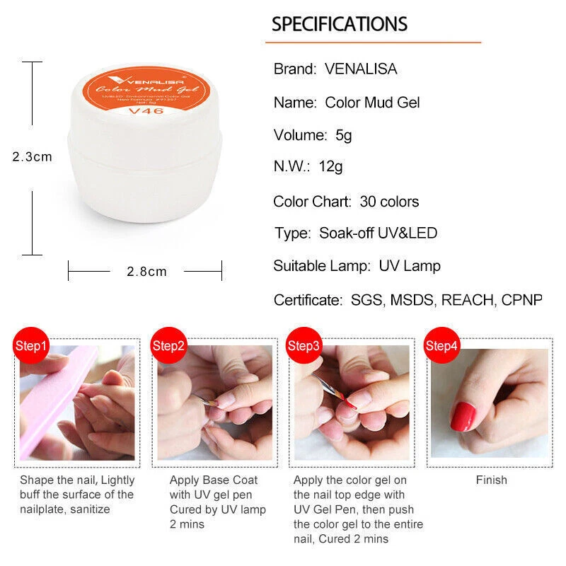 VENALISA Colour Mud Gel Pure Color Paint Gel, Nail Art Design Gel Polish 22-50 - Image 2 of 4