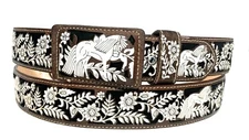 MEN'S WESTERN LEATHER BELT. HORSE ENGRAVED COWBOY CINTO VAQUERO CINTO CHARRO
