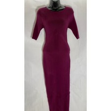 REBECCA MINKOFF Women's Wine Knit Crewneck Elbow Sleeve Maci Dress SZ S