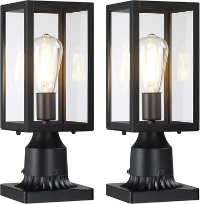 Modern Waterproof Outdoor Post Lights with Clear Glass - 2-Pack