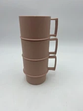 Vintage Tupperware Stackable Coffee Cups Mugs 1312 Pastels Lot of 3 Pink