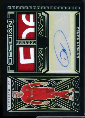 Darwin Nunez /10 2023-24 Obsidian Dual Jersey Auto Ink Electric Etch Yellow #18 