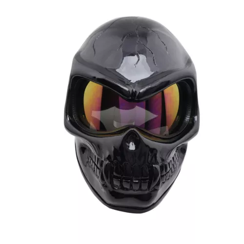 Motorcycle Handmade Pure Hand-Built Black Full Face Skull Helmet Custom Helmet