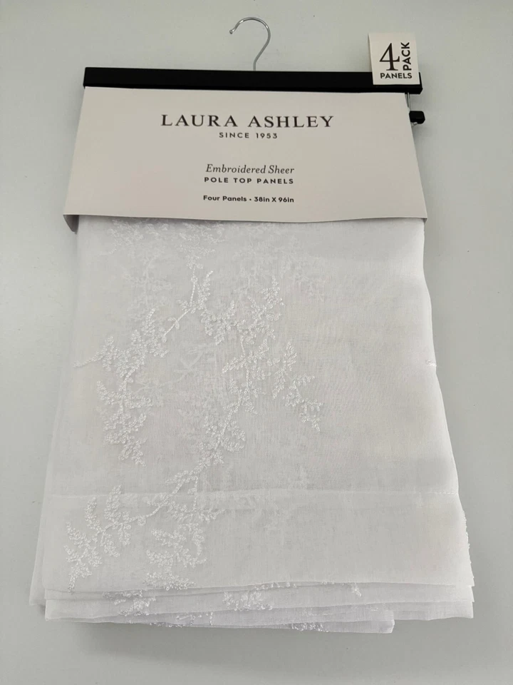 Laura Ashley Cortinas Ventana 4 CUATRO Paneles 38 x 96 Transparente Blancanieves Bordado Foto 2 de 4