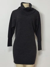 Cynthia Rowley Women Turtleneck Sweater Dress Merino Wool Knit Grey Tunic Small