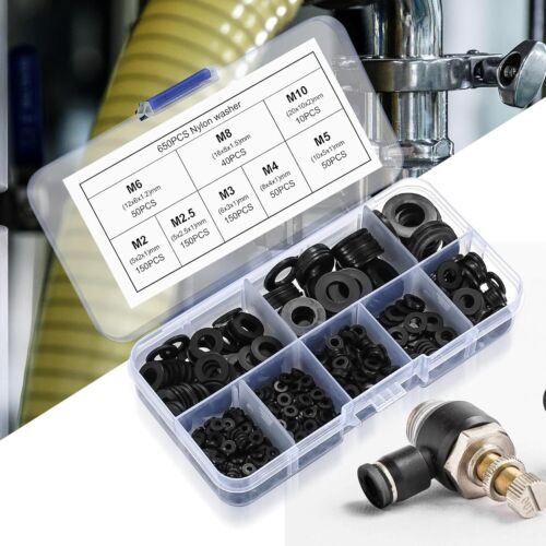 650 Pcs Black Nylon Flat Washer Assortment Kit, Round Flat Nylon Washers for Hou - Picture 6 of 7
