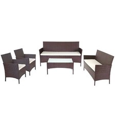3-2-1-1 Poly-Rattan Garten-Garnitur Halden, braun-meliert, Kissen creme