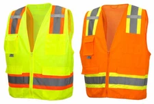 Pyramex RVZ24 Reflective Safety Vests Type R Class 2, 8 Pocket, New